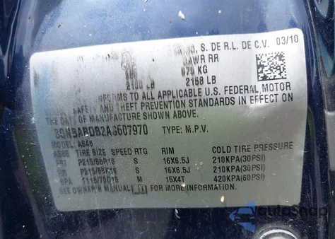 2010 Chevrolet Hhr Lt from USA, damaged, VIN 3GNBABDB2AS607970